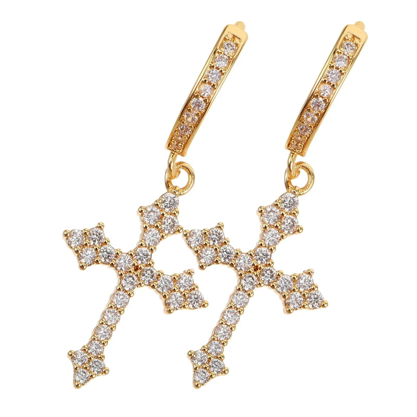 Boucle d'Oreille Croix Homme Dorée Pendante