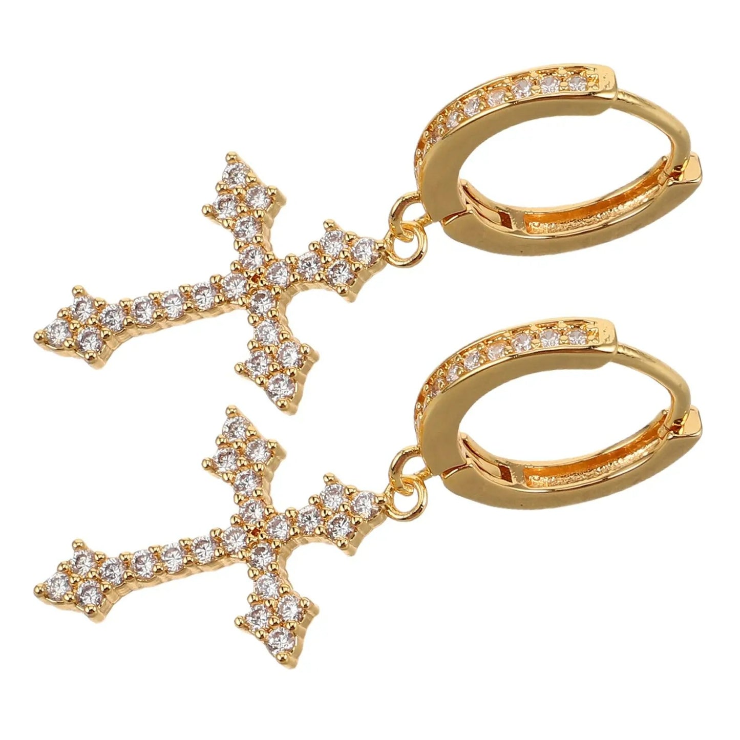 Boucle d'Oreille Croix Homme Dorée Pendante
