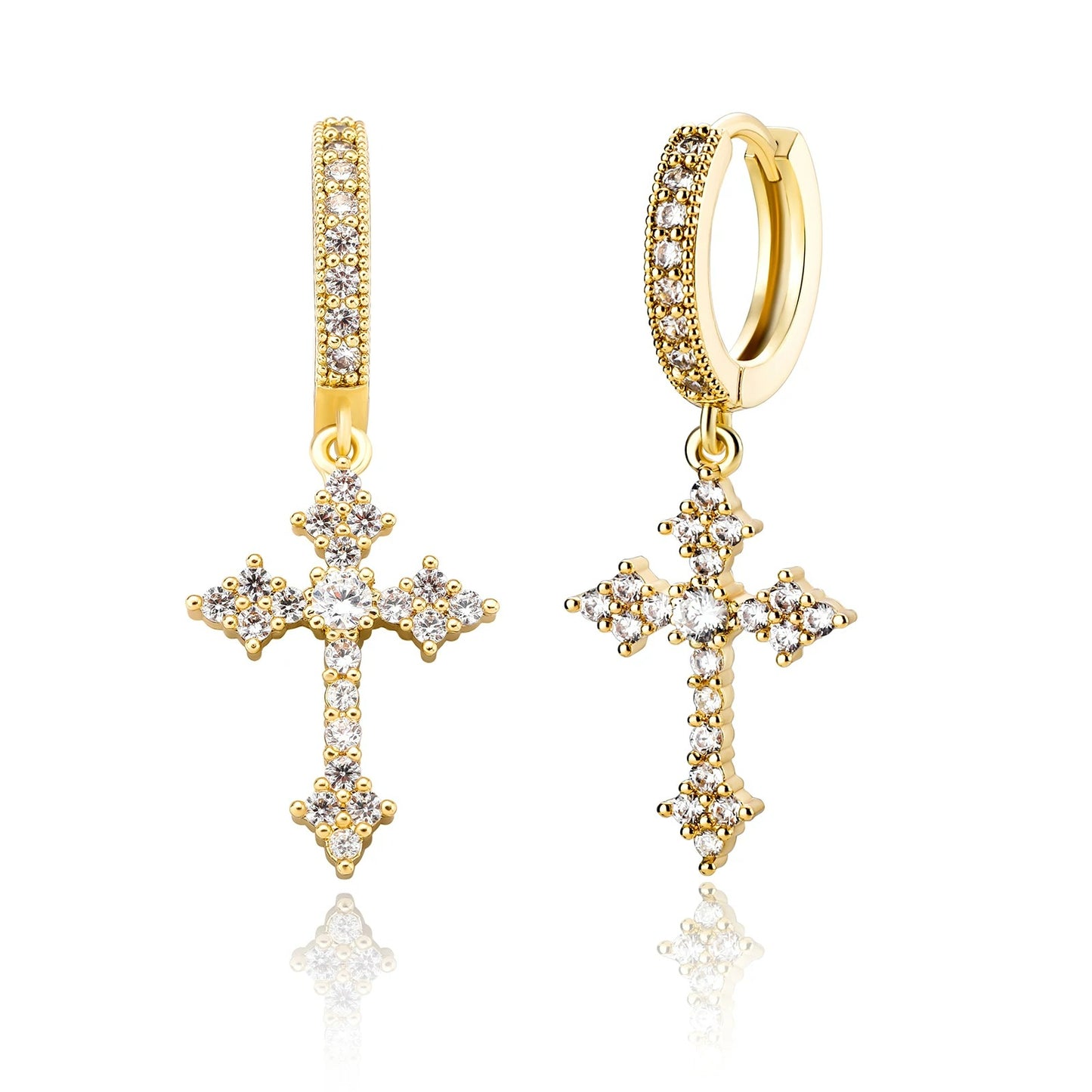 Boucle d'Oreille Croix Homme Dorée Pendante