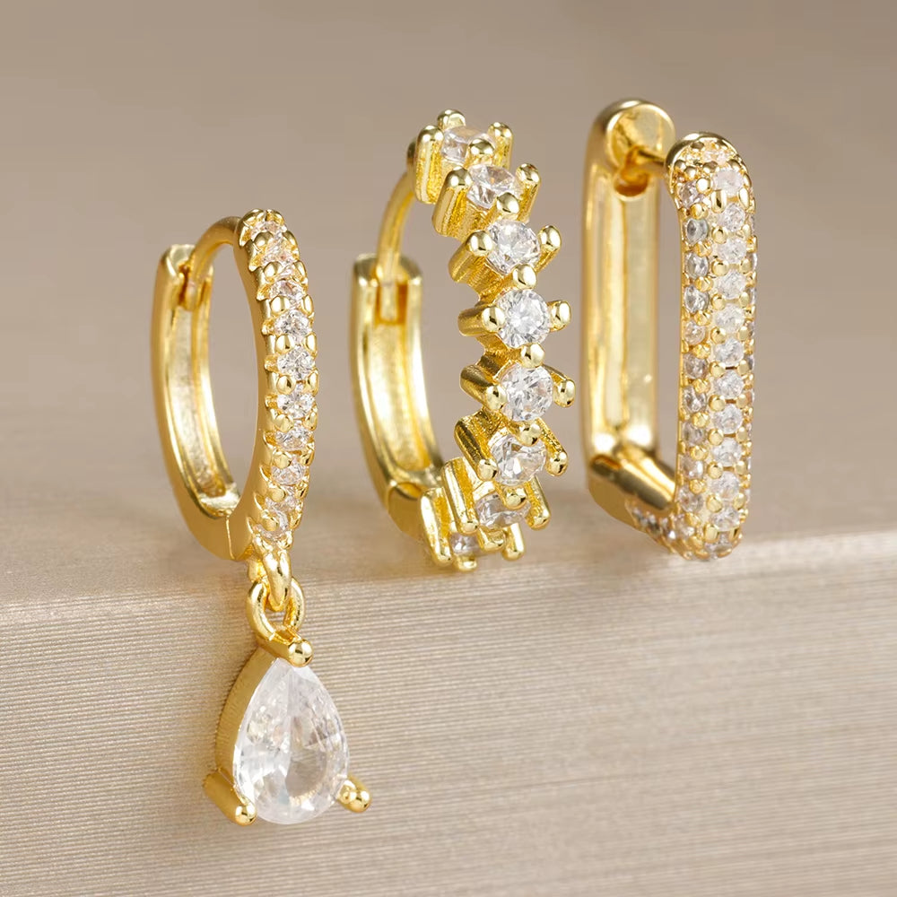 Boucle D'oreille Dépareillée Acier Inoxydable Trio Doré