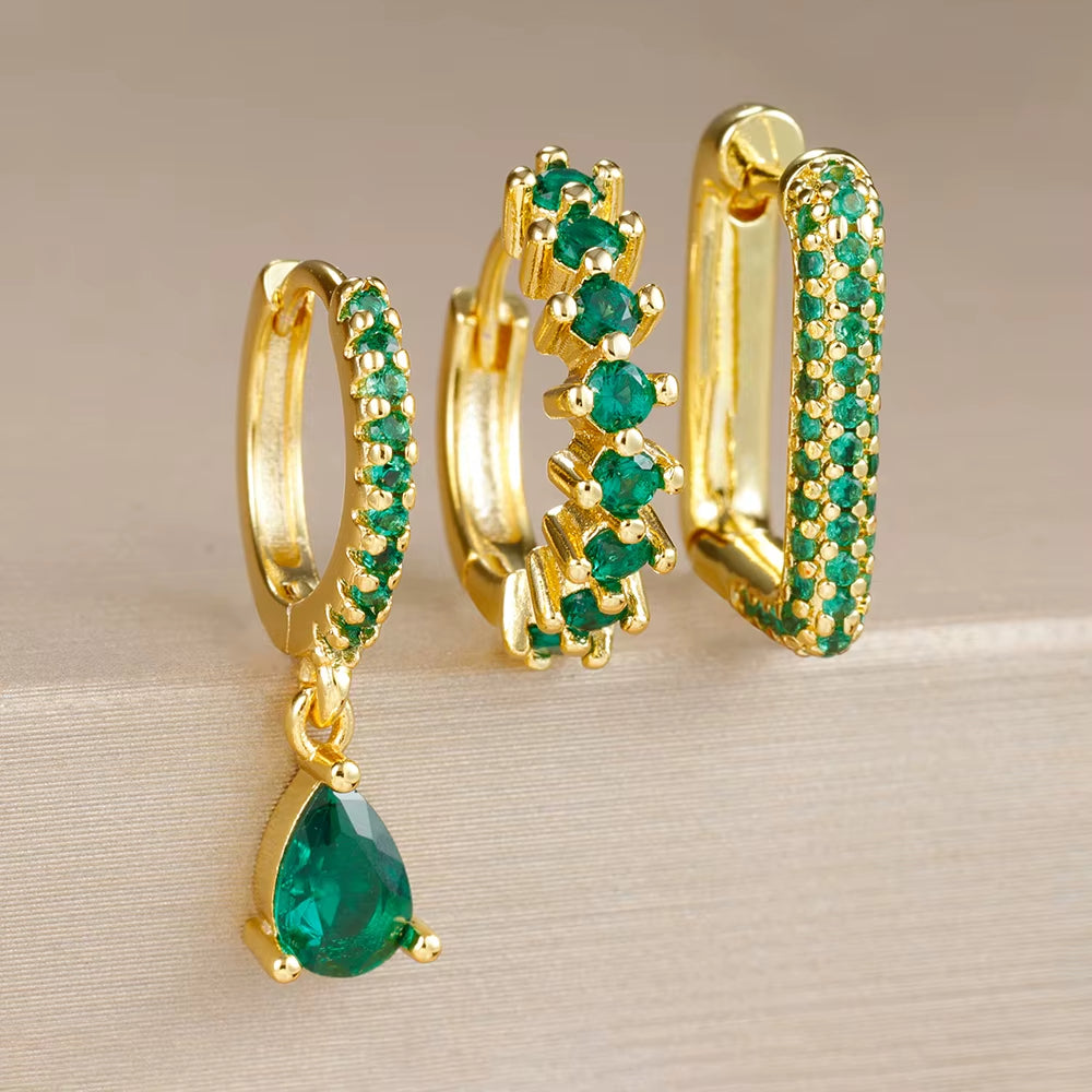 Boucle D'oreille Dépareillée Acier Inoxydable Trio Doré