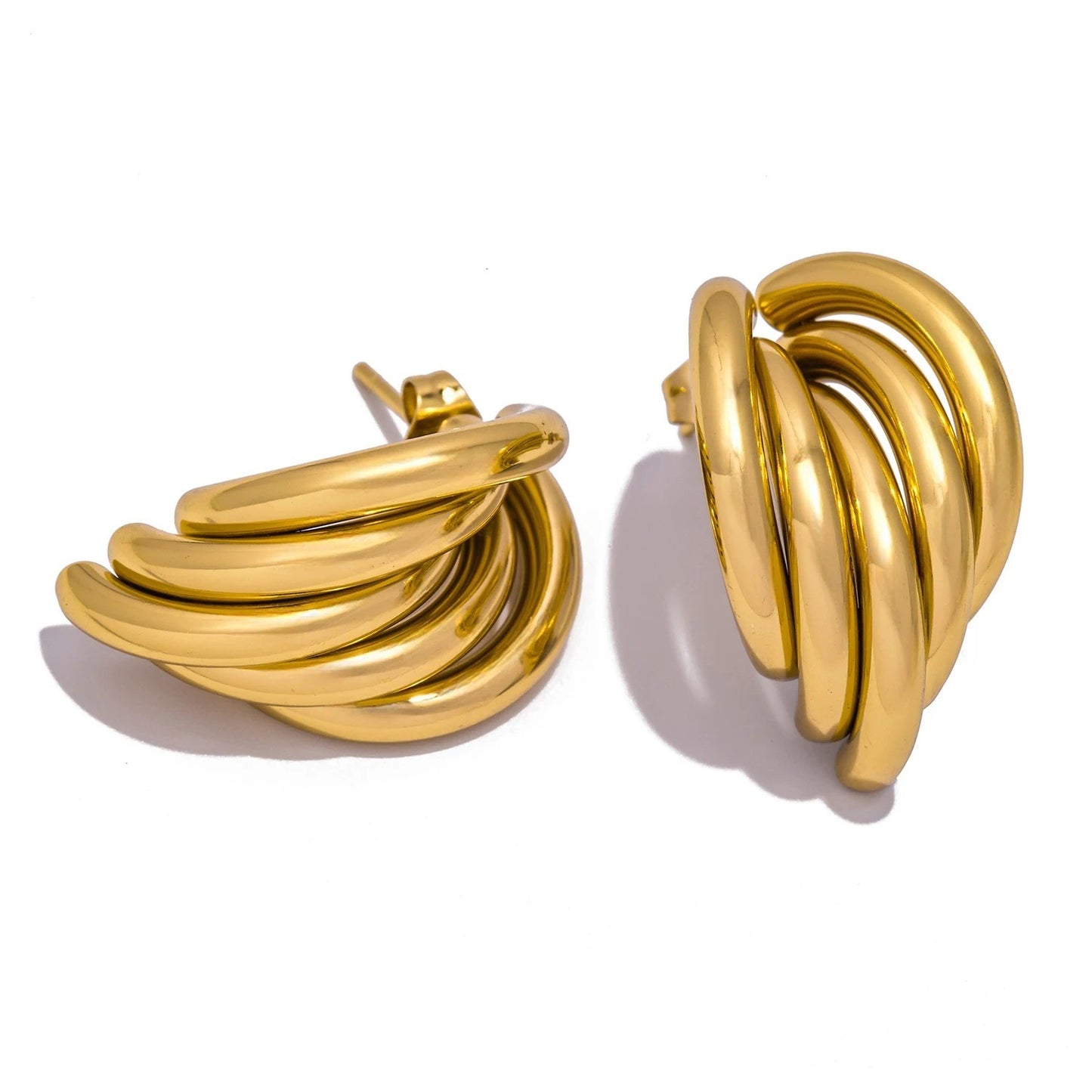 Boucle d’Oreille Dorée Sculpté Acier Inoxydable