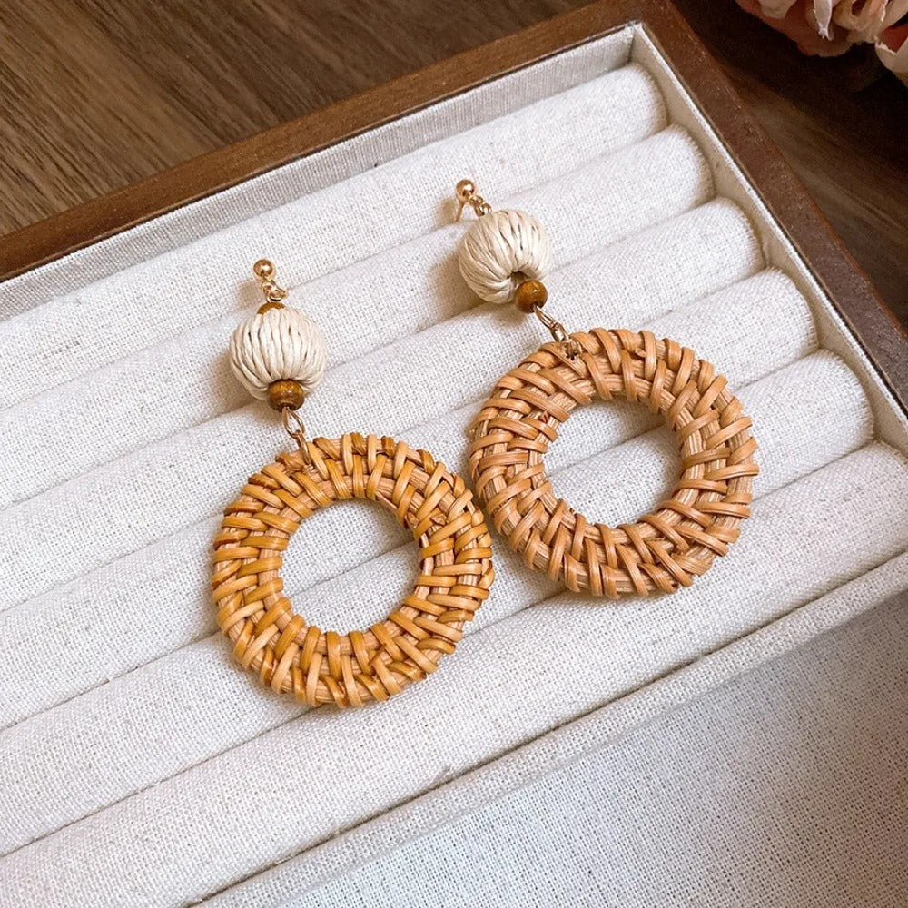 Boucle D'Oreille En Bois Rondes Bohème