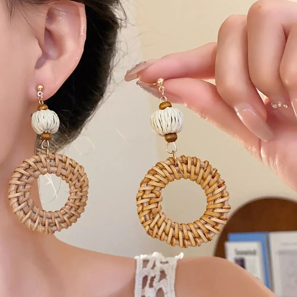Boucle D'Oreille En Bois Rondes Bohème