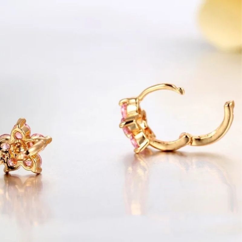 Boucle d'Oreille Enfant Créole Fleur Rose