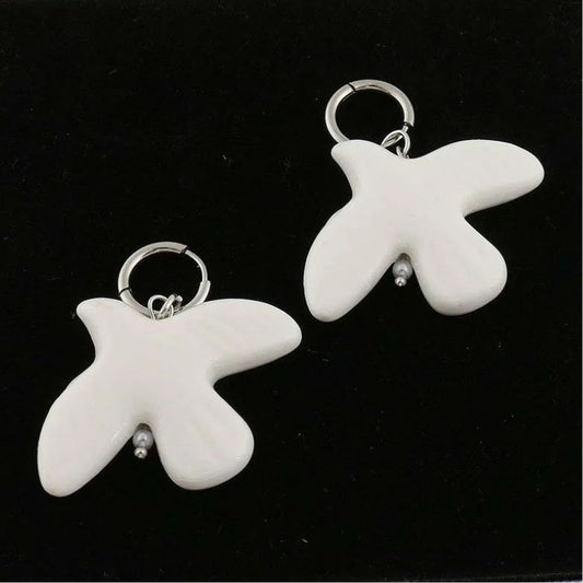 Boucle d'Oreille Fantaisie Argenté et Oiseau Blanc