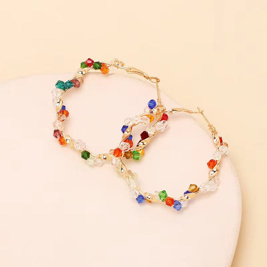 Boucle D'oreille Fantaisie Créole avec Perles Multicolores