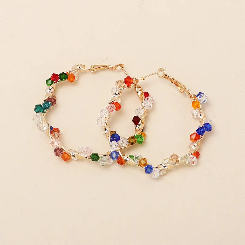 Boucle D'oreille Fantaisie Créole avec Perles Multicolores