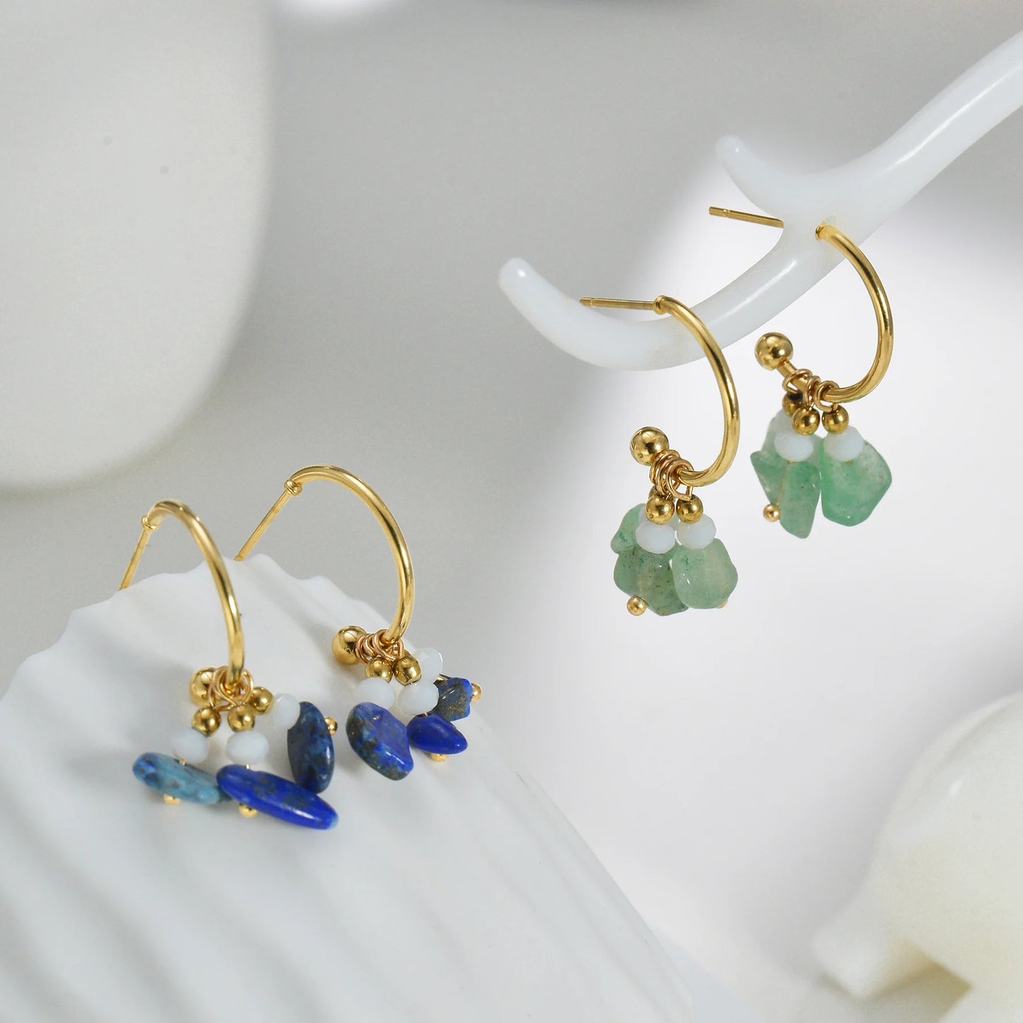 Boucle D'oreille Fantaisie Pierres colorées en Acier Inoxydable