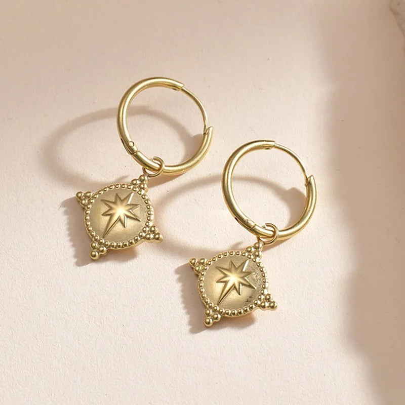 Boucle D'oreille Femme Acier Inoxydable Dorée Pendentif