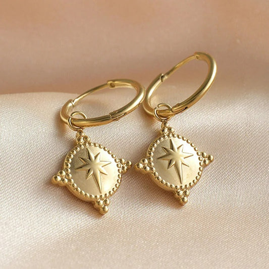 Boucle D'oreille Femme Acier Inoxydable Dorée Pendentif