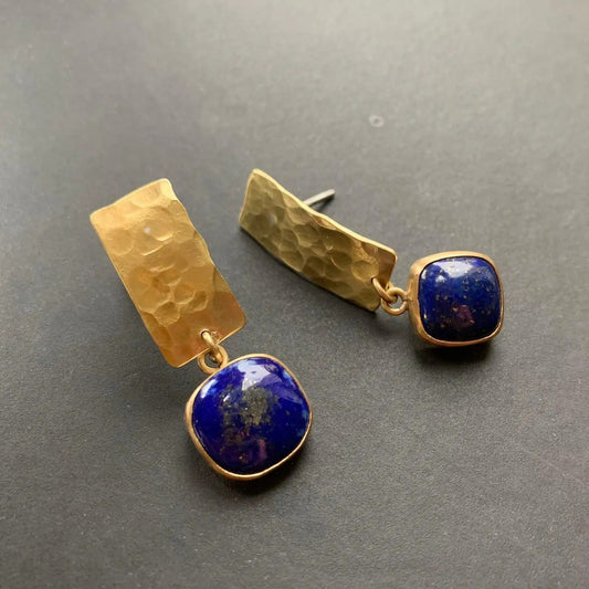 Boucle D'oreille Femme Pendante Dorée et Bleu