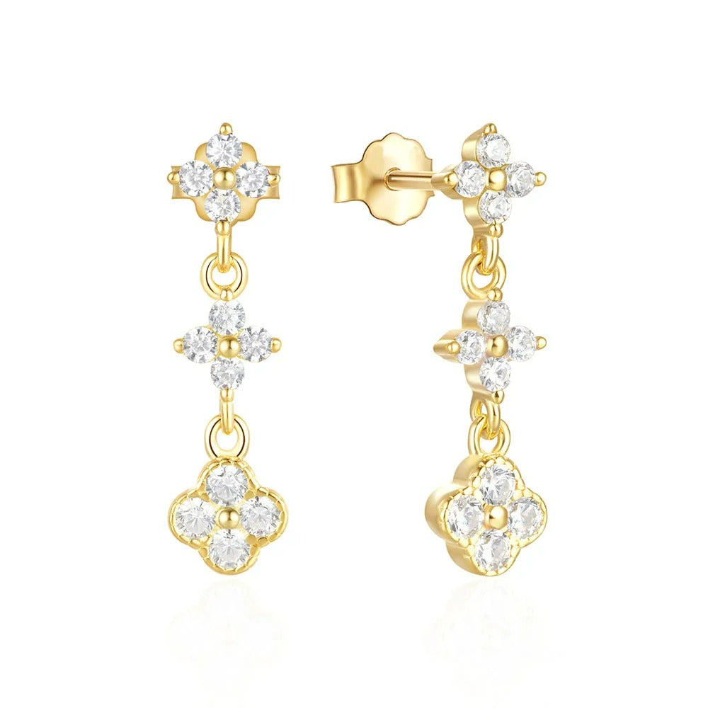 Boucle D'oreille Femme Pendante Fleur Zircon - Acier Inoxydable