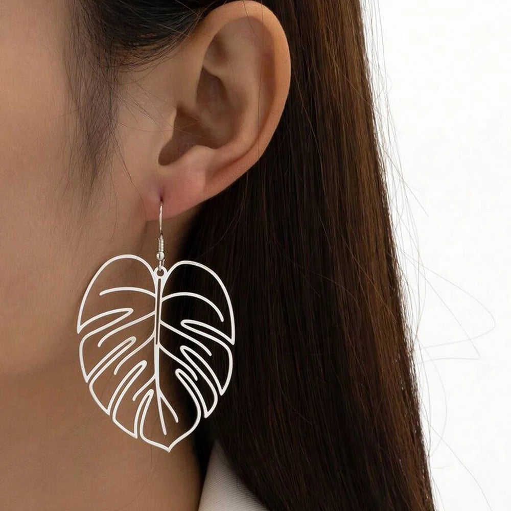 Boucle D'oreille Feuille Argenté en Acier Inoxydable