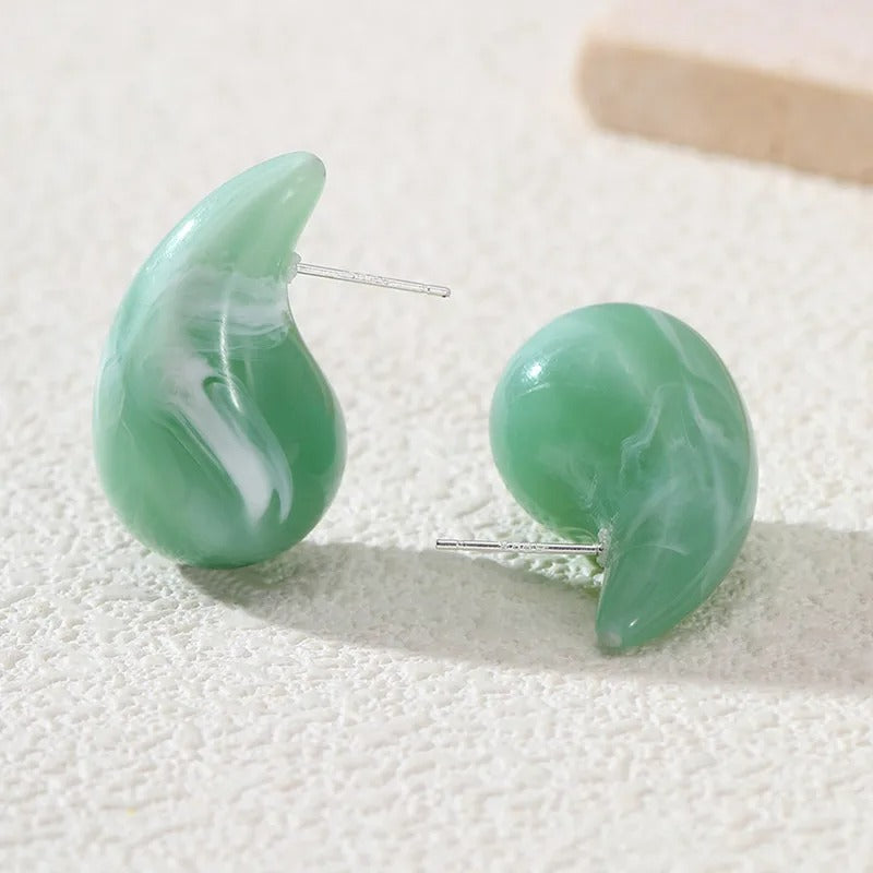 Boucle d'Oreille Goutte Résine Marbrée