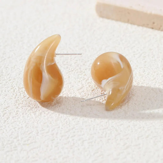 Boucle d'Oreille Goutte Résine Marbrée