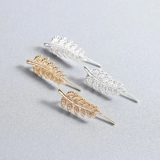 Boucle D'oreille Grimpante Acier Inoxydable Feuille d'Or