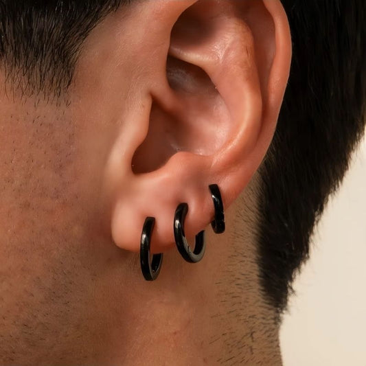 Boucle D'Oreille Homme Créole Noire Classique Acier Inoxydable