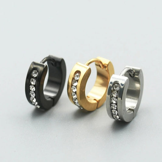 Boucle D'Oreille Homme Créole Strass Acier Inoxydable