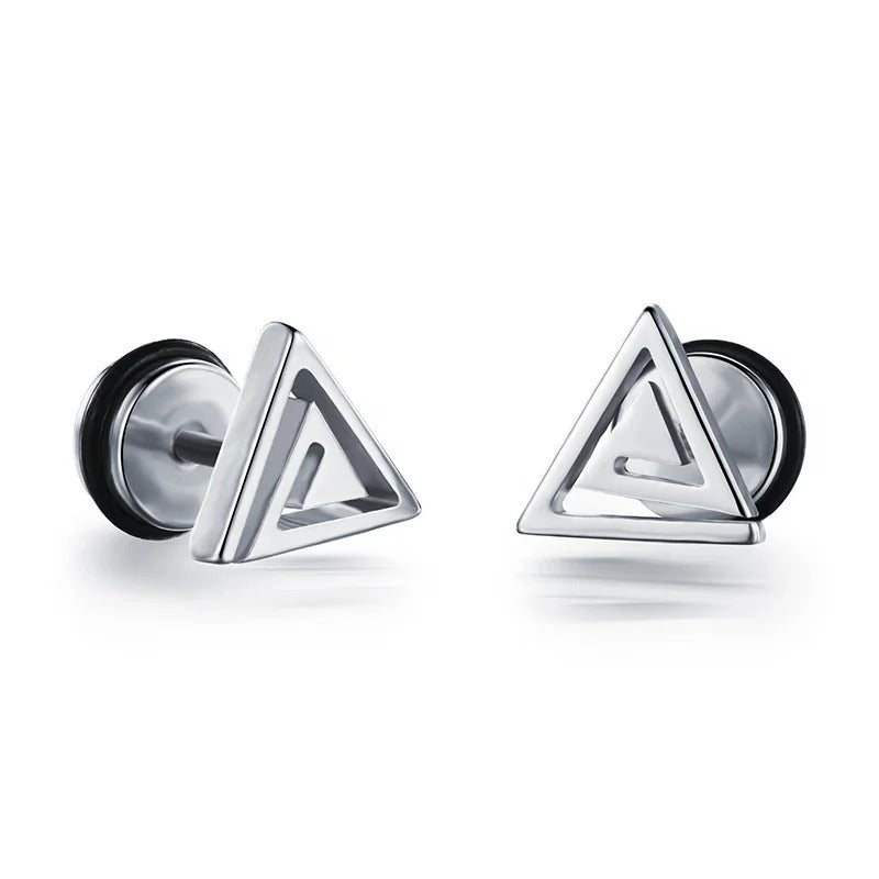 Boucle D'Oreille Homme Discret Triangle Ajouré Acier Inoxydable