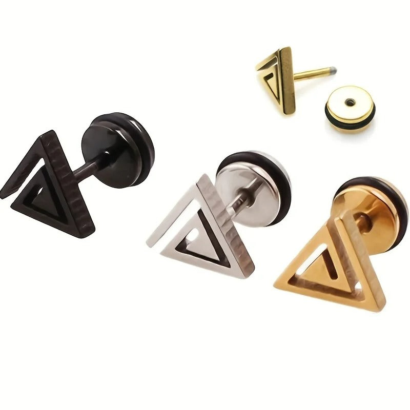 Boucle D'Oreille Homme Discret Triangle Ajouré Acier Inoxydable