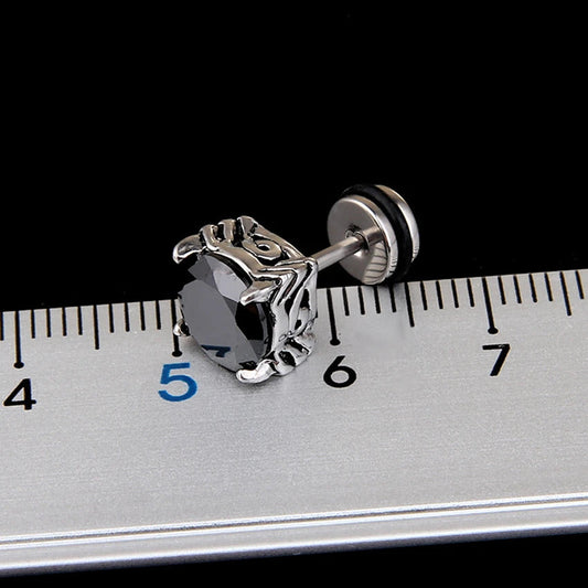 Boucle D'oreille Homme Noire Ronde et Rétro