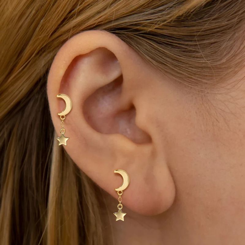 Boucle D'oreille Lune et Étoile en Argent