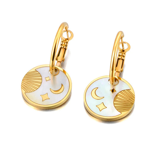 Boucle D'oreille Lune Acier Inoxydable Avec Médaillon