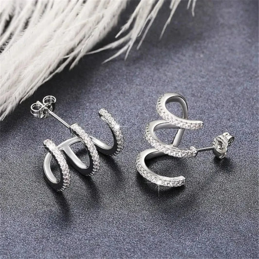 Boucle D'oreille Montante Scintillante Argentée