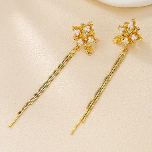 Boucle D'oreille À Pince Femme Fleur Et Chaînes