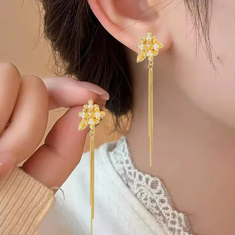 Boucle D'oreille À Pince Femme Fleur Et Chaînes