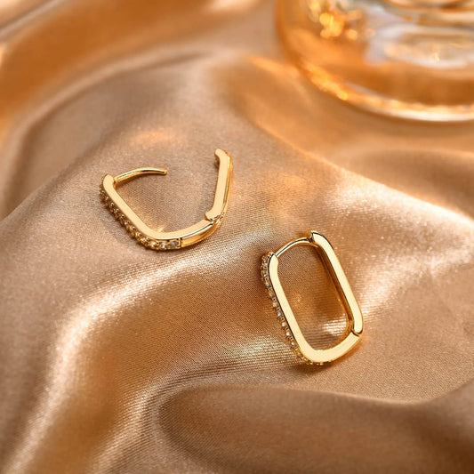 Boucle D'oreille Rectangulaire Dorée Scintillante