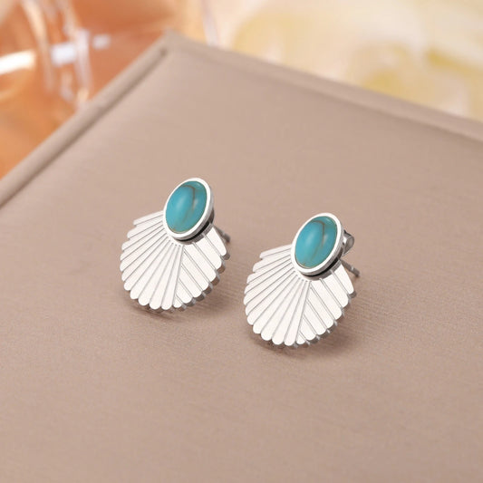 Boucle D'Oreille Turquoise Acier Inoxydable