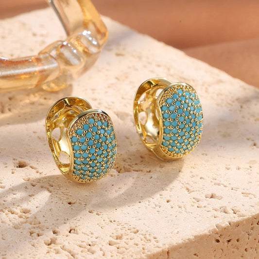 Boucle D'oreille Turquoise Créole Bombée Pavée