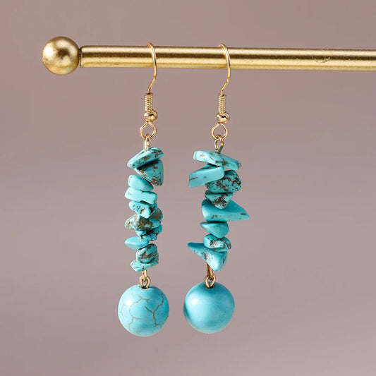 Boucle D'Oreille Turquoise Éclats Et Perle Ronde