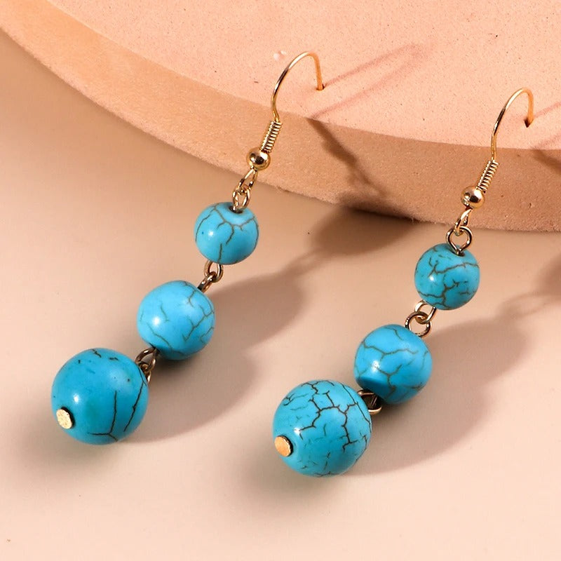 Boucle D'Oreille Turquoise Perles Pendantes