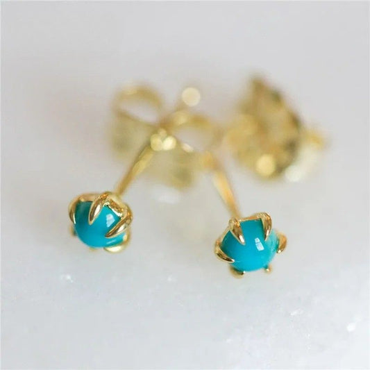 Boucle D'Oreille Turquoise Puce Dorée Minimaliste
