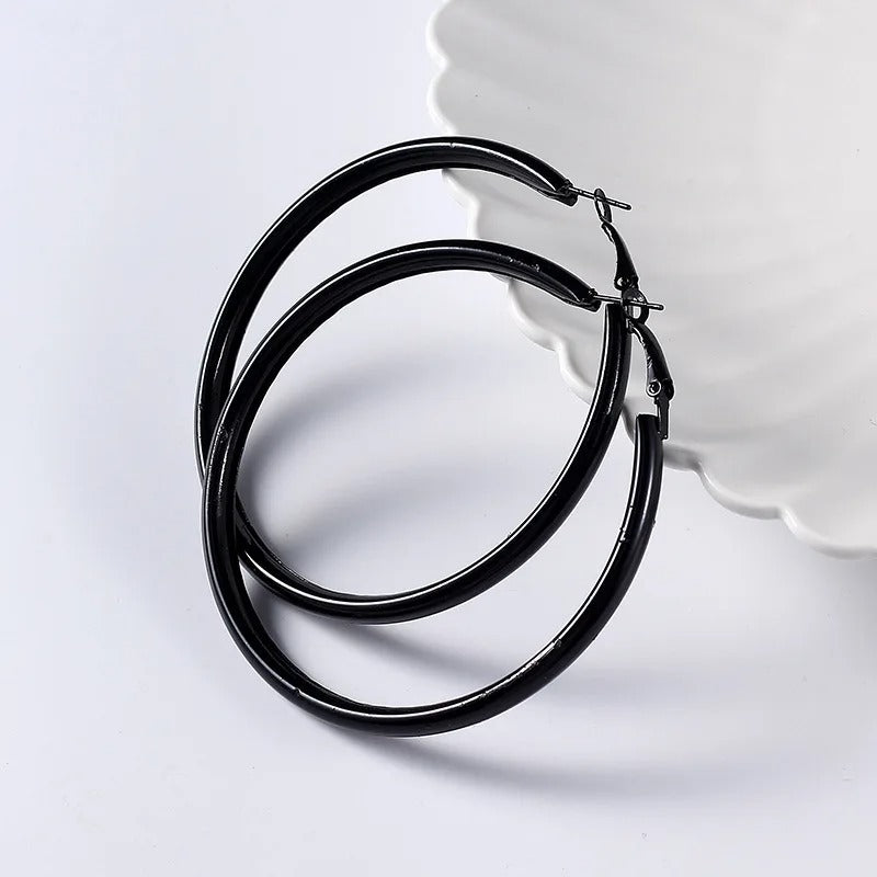 Boucle d'Oreille Noire Femme Créole Cercle