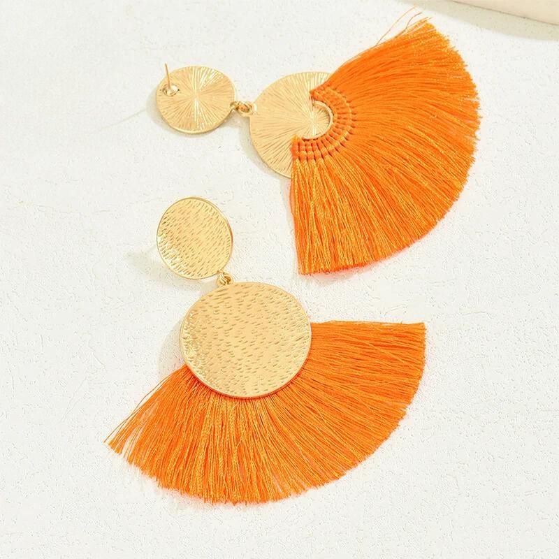 Boucle D'oreille Orange et Dorée Pendante