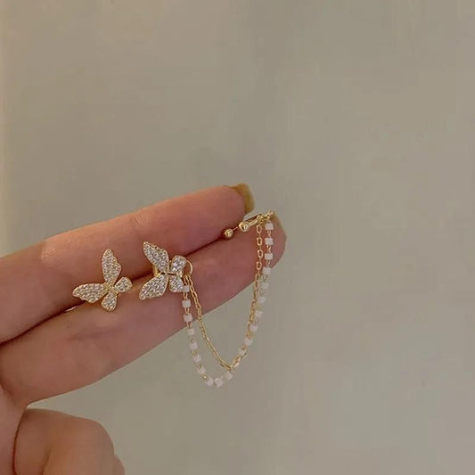 Boucle D'oreille Papillon Dépareillée avec Chaine