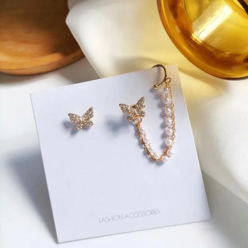 Boucle D'oreille Papillon Dépareillée avec Chaine