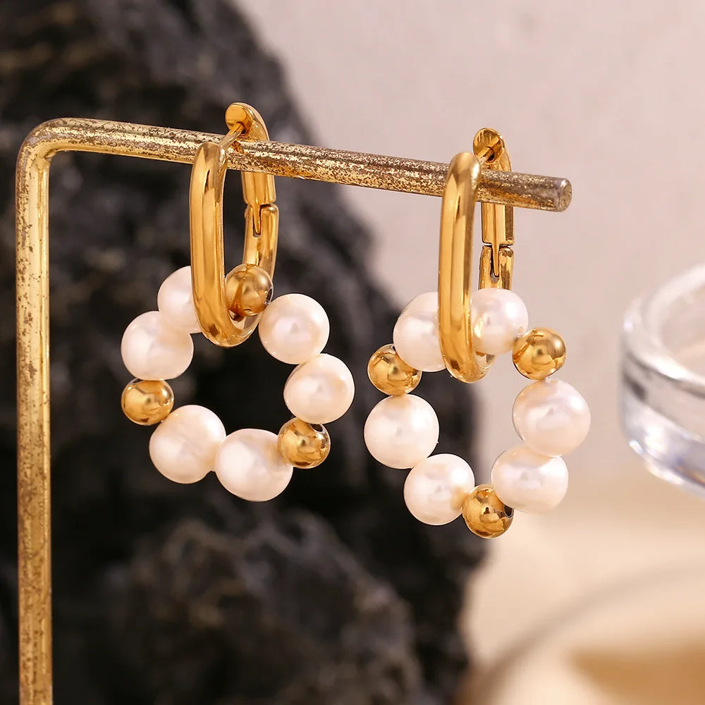 Boucle d'Oreille Perle Tendance en Acier Inoxydable