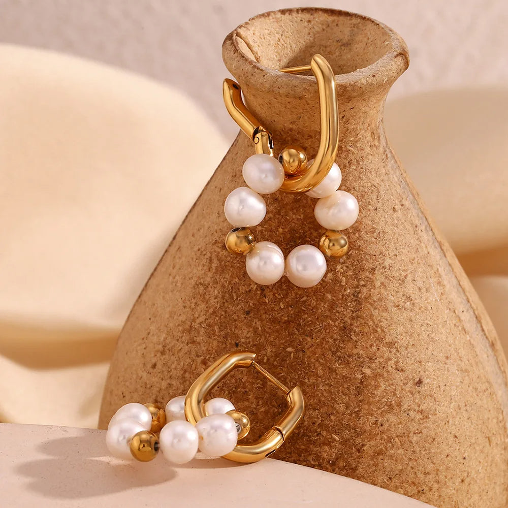 Boucle d'Oreille Perle Tendance en Acier Inoxydable
