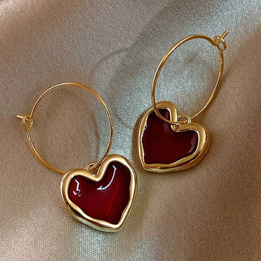 Boucle d'Oreille Rouge en Forme de Coeur