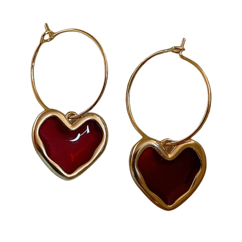 Boucle d'Oreille Rouge en Forme de Coeur