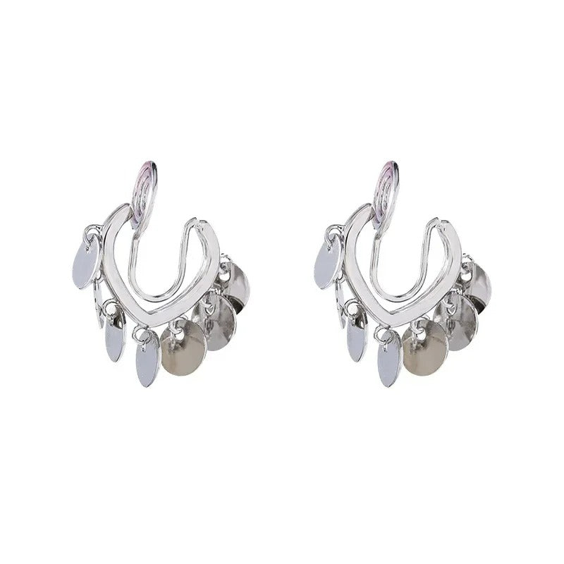 Boucles D'oreilles Clips Disques Argentés Chic