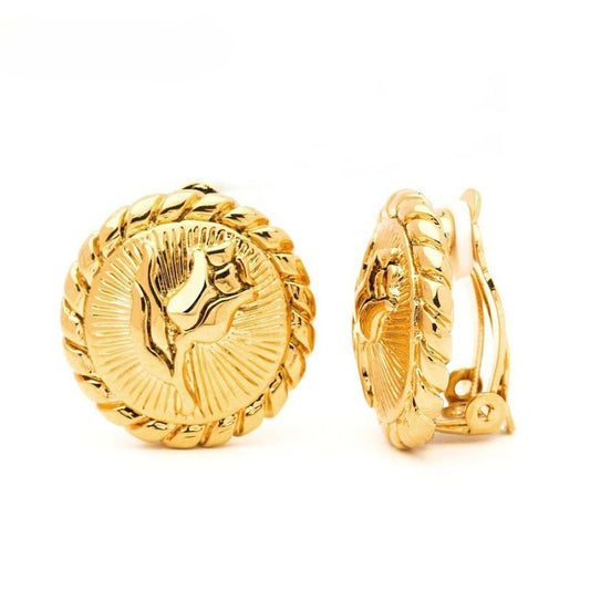 Boucles D'oreilles Clips Doré Style Écusson
