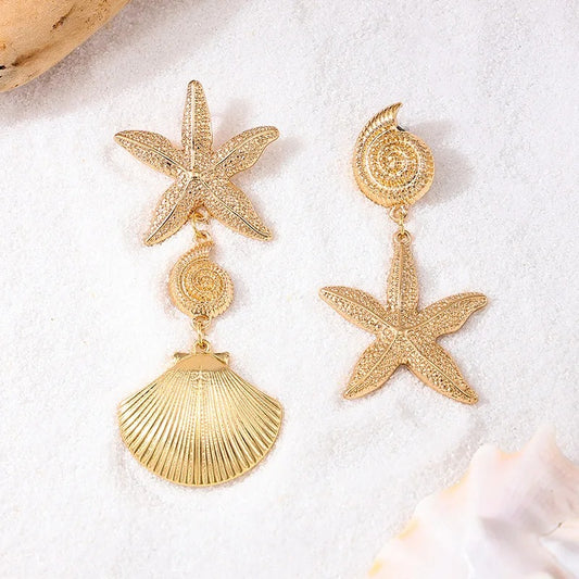 Boucles d'Oreilles Coquillage Pendantes Dépareillées