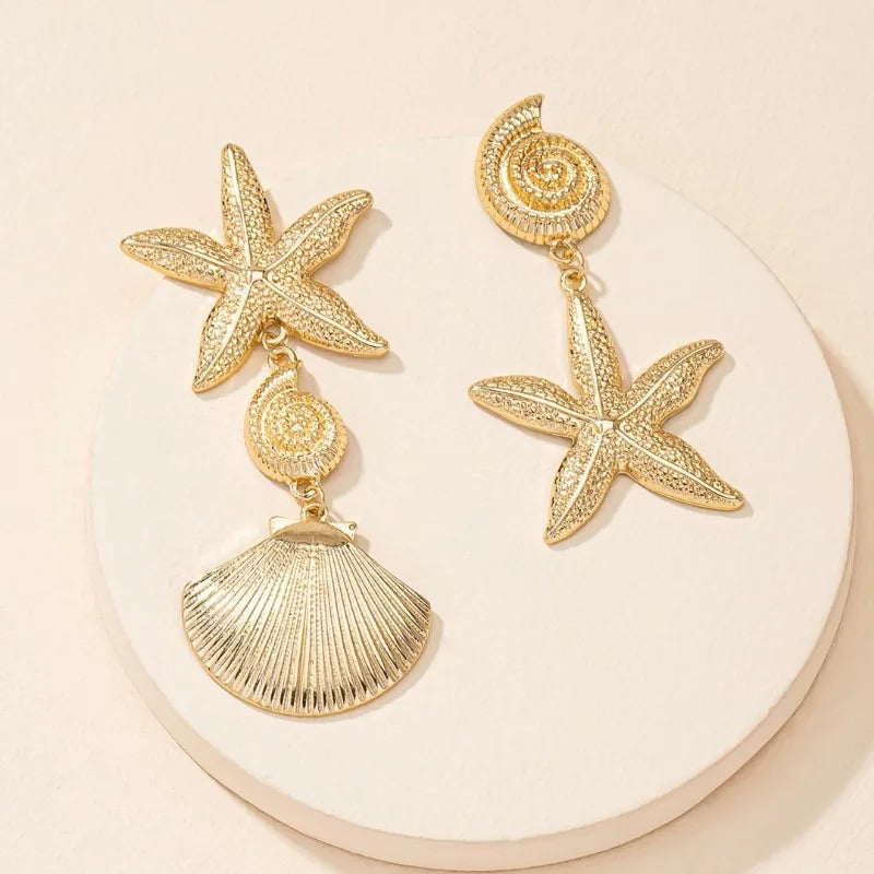Boucles d'Oreilles Coquillage Pendantes Dépareillées