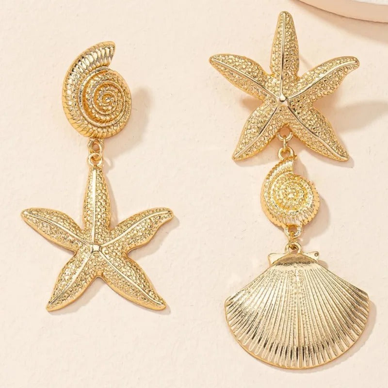 Boucles d'Oreilles Coquillage Pendantes Dépareillées